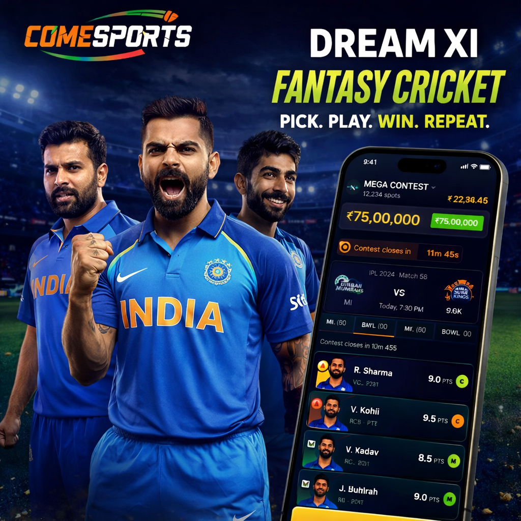 Cricket Sports App fantasy cricket and India team visual